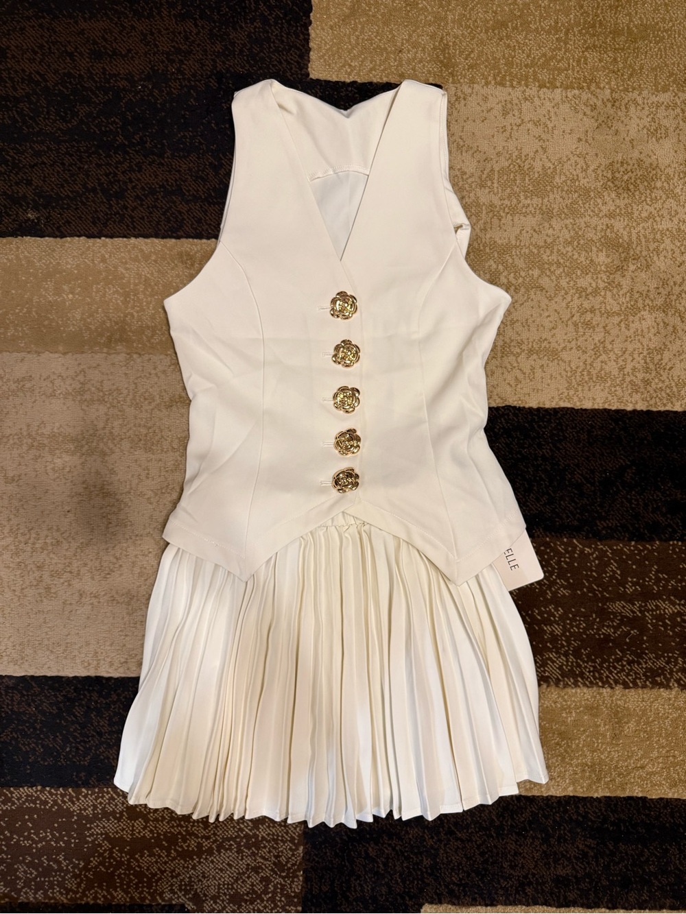 Cream Pleated 2 piece set with Gold Buttons